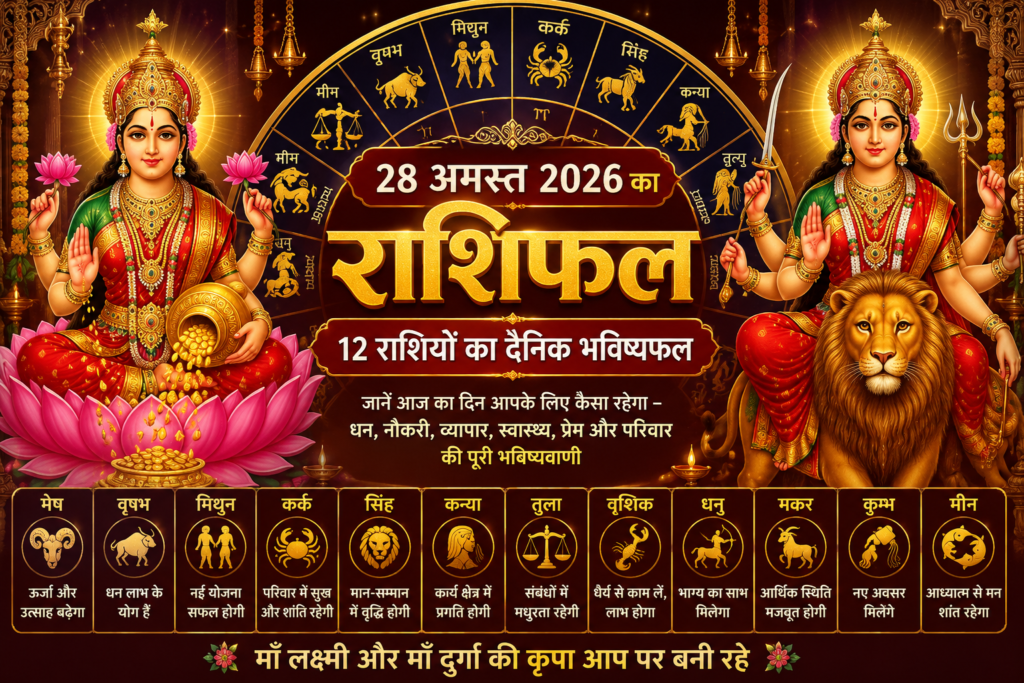 28 अगस्त 2026 का राशिफल, मेष से मीन तक सभी 12 राशियों का दैनिक भविष्यफल