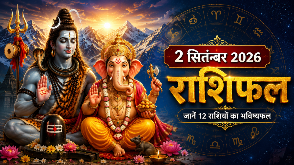 2 सितंबर 2026 राशिफल: जानें मेष से मीन तक सभी 12 राशियों का दैनिक भविष्यफल।